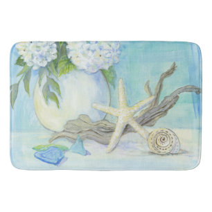 Tapis De Bain Beach Cottage Seashell Starfish w Sea Glass Floral