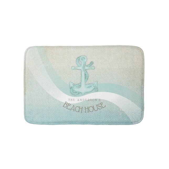 Tapis De Bain Beach House Ancre nautique et corde Aqua ID623 (Devant)
