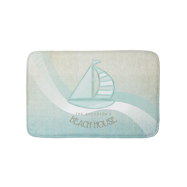 Tapis De Bain Beach House Nautical Voilier Aqua Blue ID623 (Devant)