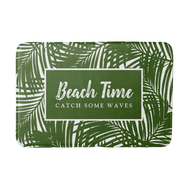Tapis De Bain Beach Time Mod Green Palm Feuille Motif (Devant)