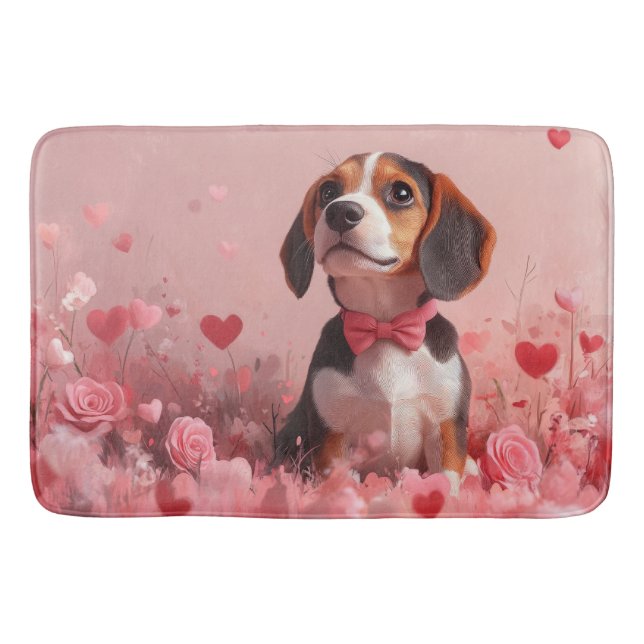 Tapis De Bain Beagle avec des roses - Saint-Valentin (Devant)