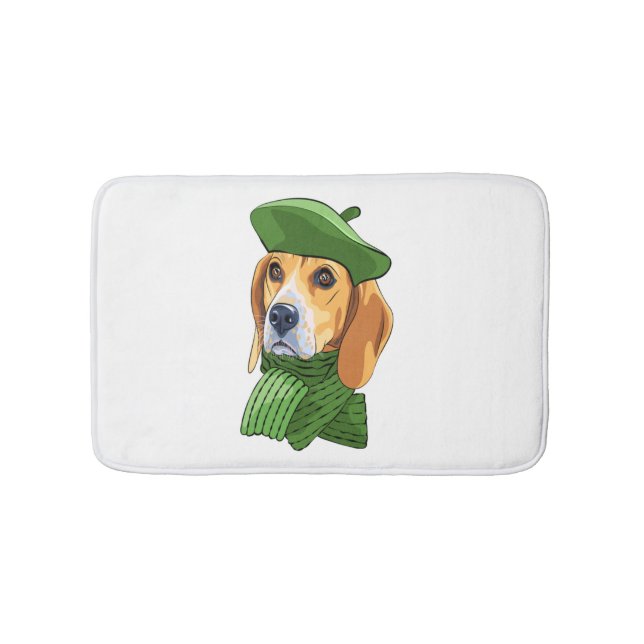 Tapis De Bain Beagle de chien en vert béret français (Devant)