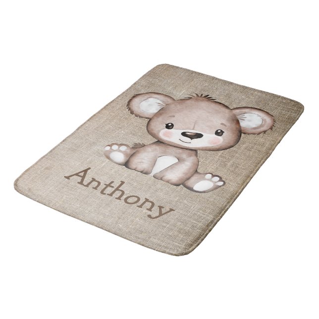 Tapis De Bain Bear Burlap Nom Rustique Aquarelle (Angle)