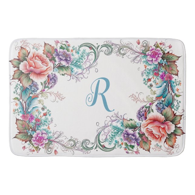 Tapis De Bain Beau Floral Monogrammé (Devant)