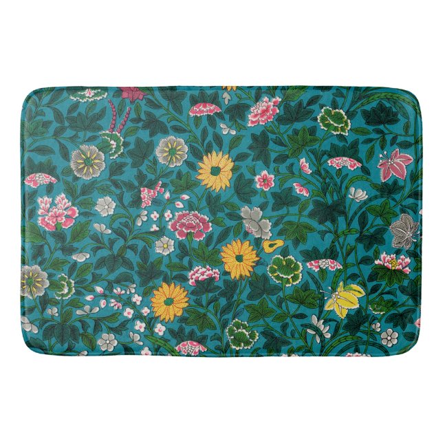 Tapis De Bain Beau Gras Floral Boho Bleu Vert (Devant)