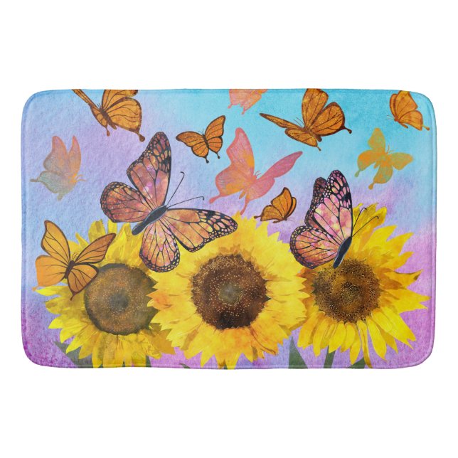 Tapis De Bain Beau Jardin aux fleurs de tournesol Papillons (Devant)