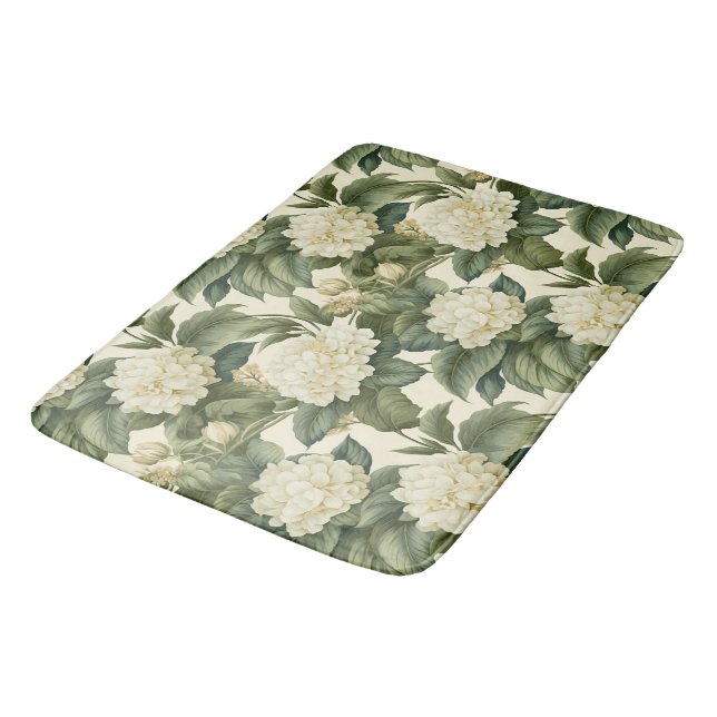 Tapis De Bain Beau motif floral blanc classique (Angle)