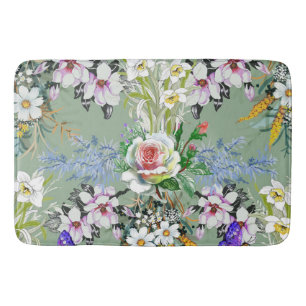 Tapis De Bain Beau motif floral Rose Fleur sauvage vert