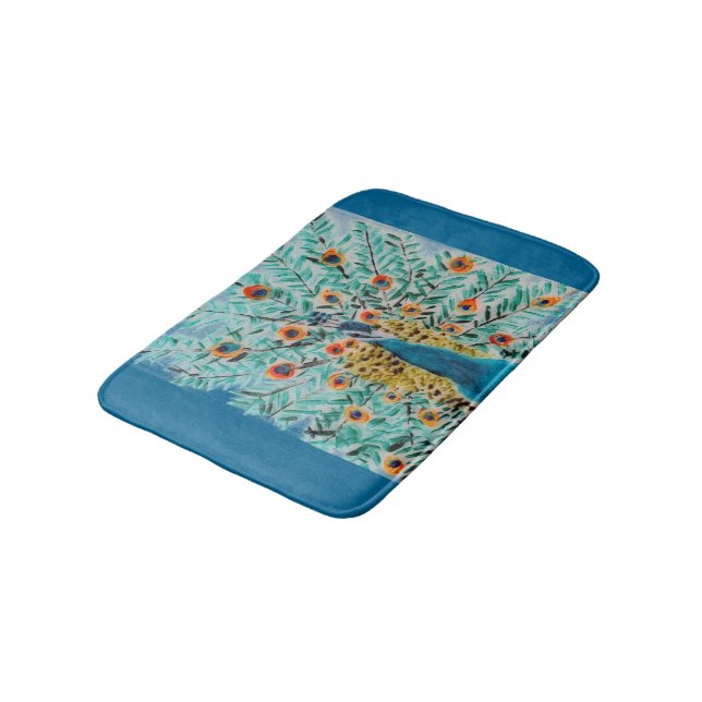 Tapis De Bain Beau paon de vert vert et de turquoise (Angle)