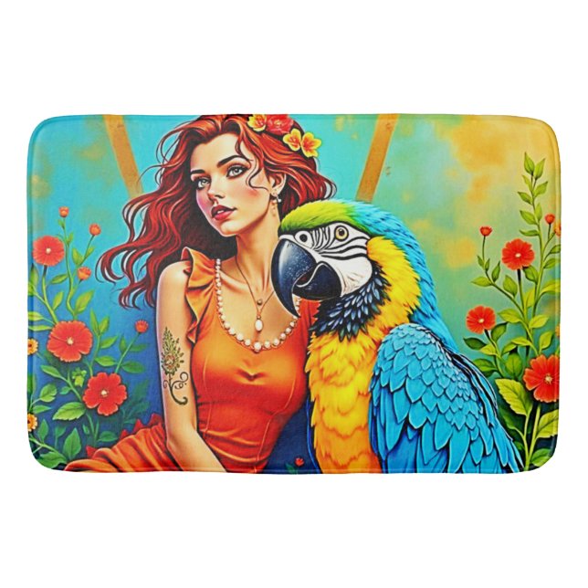 Tapis De Bain Beauté tropicale et design de perroquets bleus (Devant)