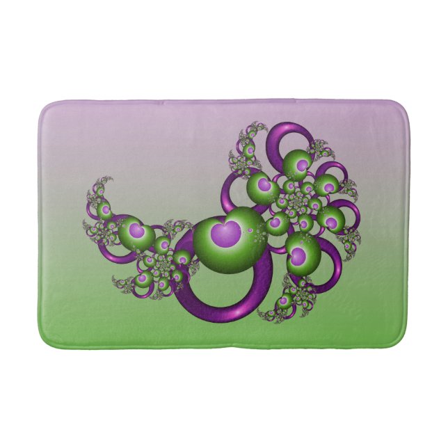 Tapis De Bain Beaux cœurs roses verts modernes abstraits fractal (Devant)
