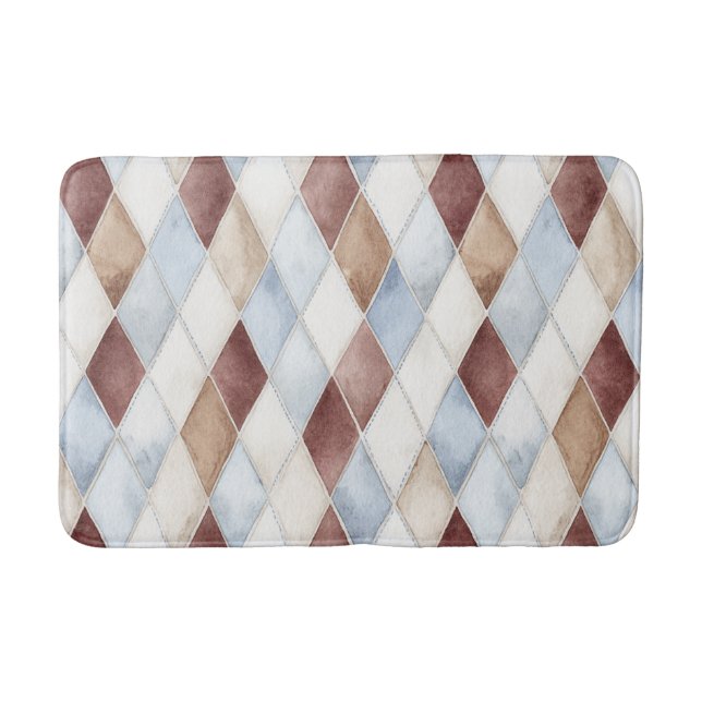 Tapis De Bain Beaux Diamants Bleus Crème Brun Tan   (Devant)