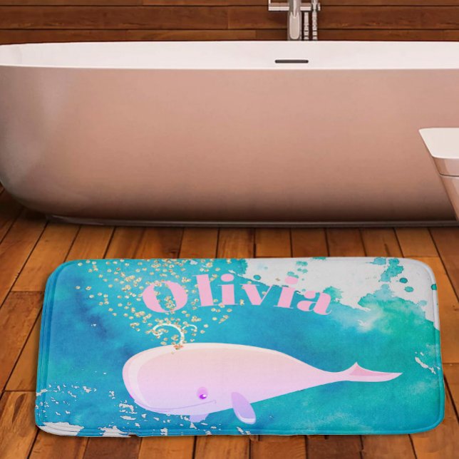 Tapis De Bain Bébé Baleine étincelante rose Nautique Nautique pe (Créateur téléchargé)