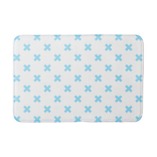Tapis De Bain Bébé bleu croix coutures sur blanc