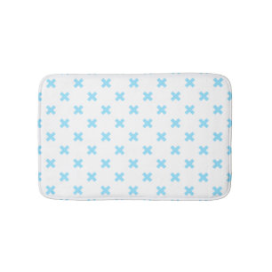 Tapis De Bain Bébé bleu croix coutures sur blanc