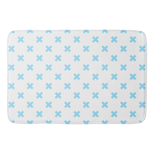 Tapis De Bain Bébé bleu croix coutures sur blanc (Devant)