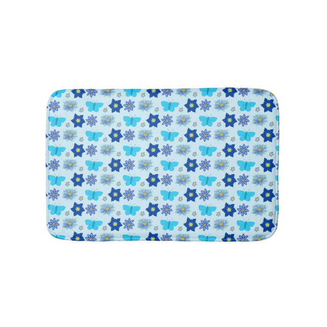 Tapis De Bain Bébé bleu Papillons et fleurs à motifs (Devant)