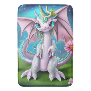 Tapis De Bain Bébé mignon et souriant Dragon aux fleurs