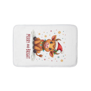 Tapis De Bain Bébé vache des Highlands mignon Lumières de Noël J