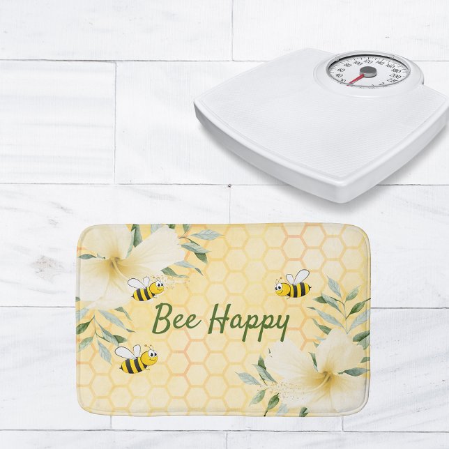 Tapis De Bain Bee Happy bumble abeilles jaune miel doux (Créateur téléchargé)