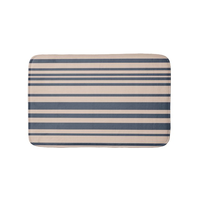 Tapis De Bain Beige/Bleu Foncé Simple Motif Rayure Élégant (Devant)