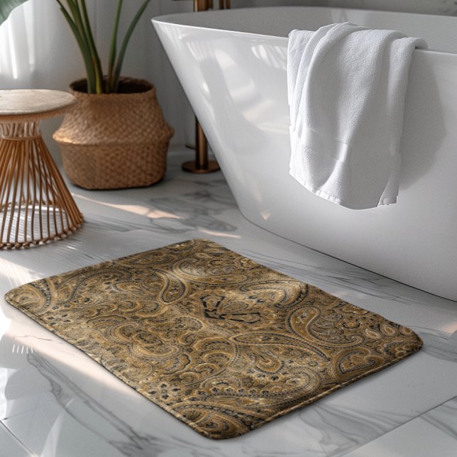Tapis De Bain Beige et Brown Floral Paisley Motif (Créateur téléchargé)