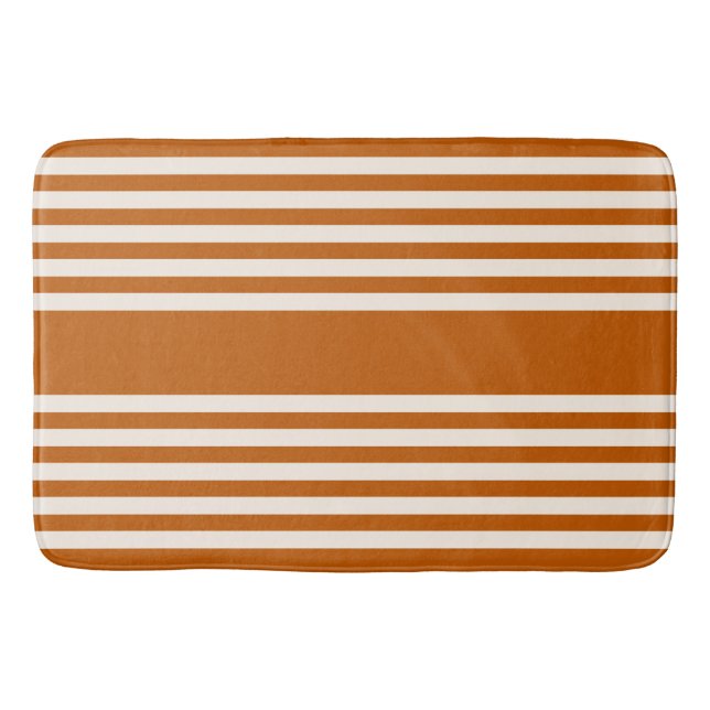 Tapis De Bain Beige et orange brûlé cinq rayures motif (Devant)