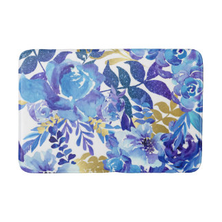 Tapis De Bain Belle Aquarelle Bleue Fleurie Mat Bain
