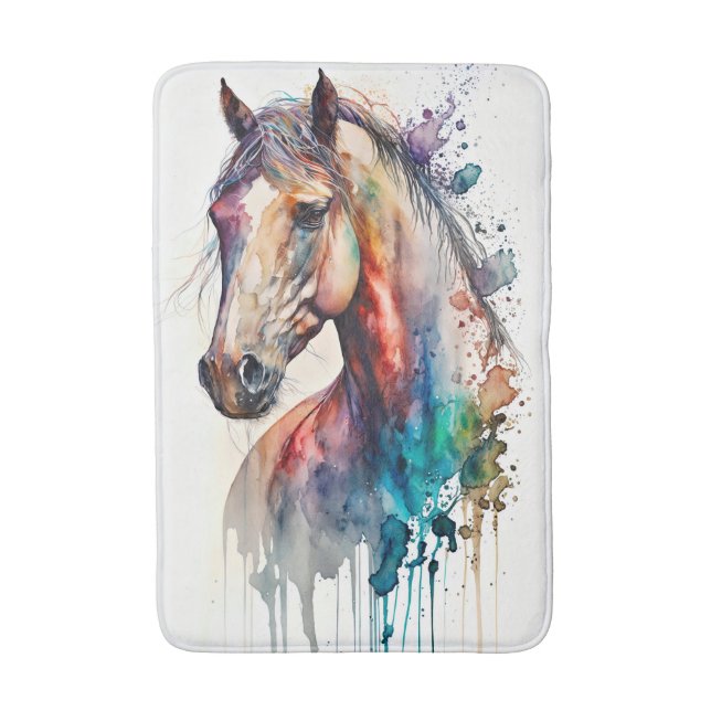Tapis De Bain Belle aquarelle Cheval Bain Mat (Devant (Vertical))