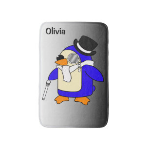 Tapis De Bain Belle bande dessinée pingouin classique noir et bl