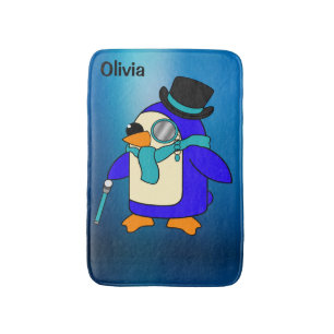 Tapis De Bain Belle bande dessinée pingouin gelé cyan bleu