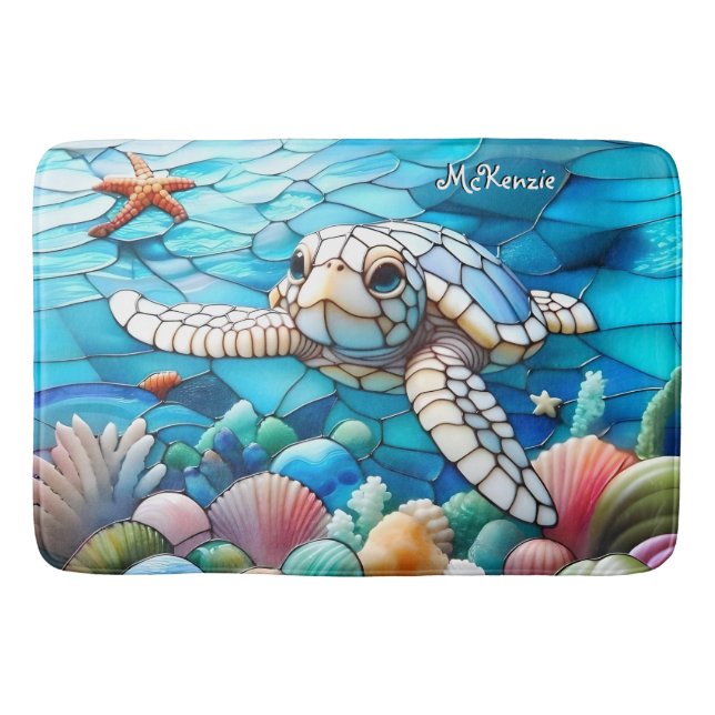 Tapis De Bain Belle Bébé Blanc Nage de tortue marine (Devant)