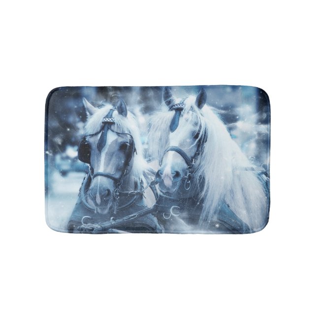 Tapis De Bain Belle équipe Cheval Hiver Conduite photo (Devant)