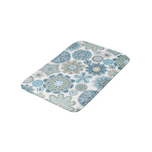 Tapis De Bain Belle Fleur Bleue Orné Motif Mandala