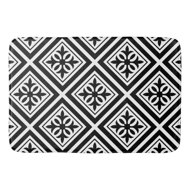 Tapis De Bain Belle motif carrelée en noir et blanc (Devant)