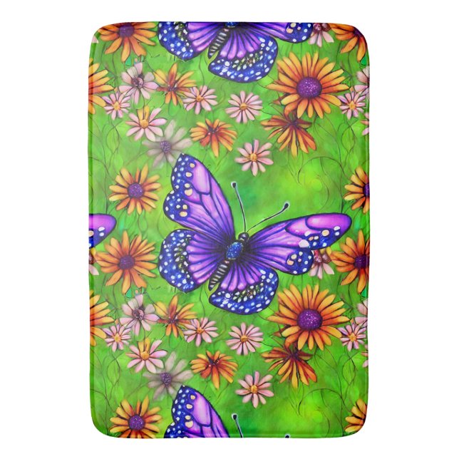 Tapis De Bain Belle prairie à papillon pourpre (devant Vertical)