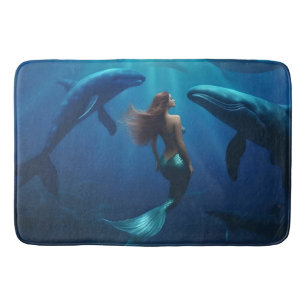 Tapis De Bain Belle Sirène Nager Avec Baleines À Bosse,