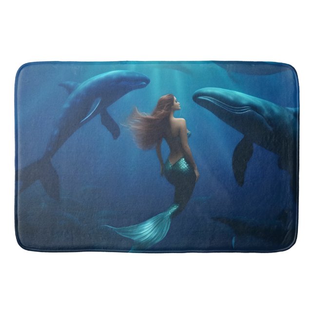 Tapis De Bain Belle Sirène Nager Avec Baleines À Bosse, (Devant)