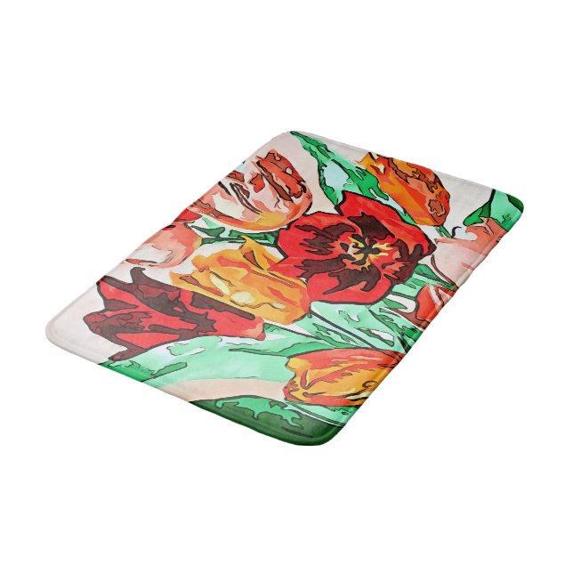 Tapis De Bain Belle Tulipes Bouquet Floral Black Outline Art (Angle)