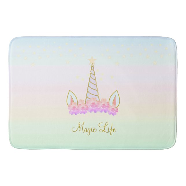 Tapis De Bain Belles Fleurs de Licorne & Étoiles (Devant)