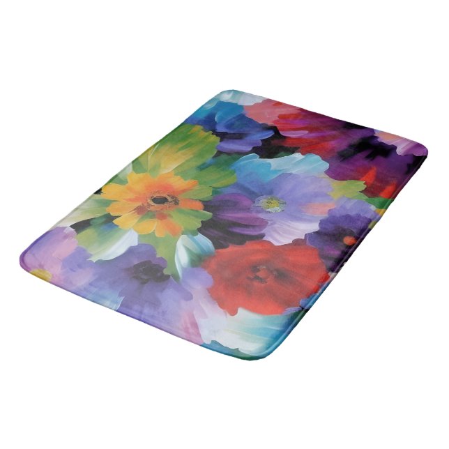 Tapis De Bain Belles Grandes Fleurs Peintes (Angle)