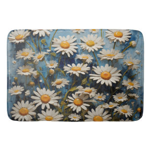 Tapis De Bain Belles marguerites sur arrière - plan bleu