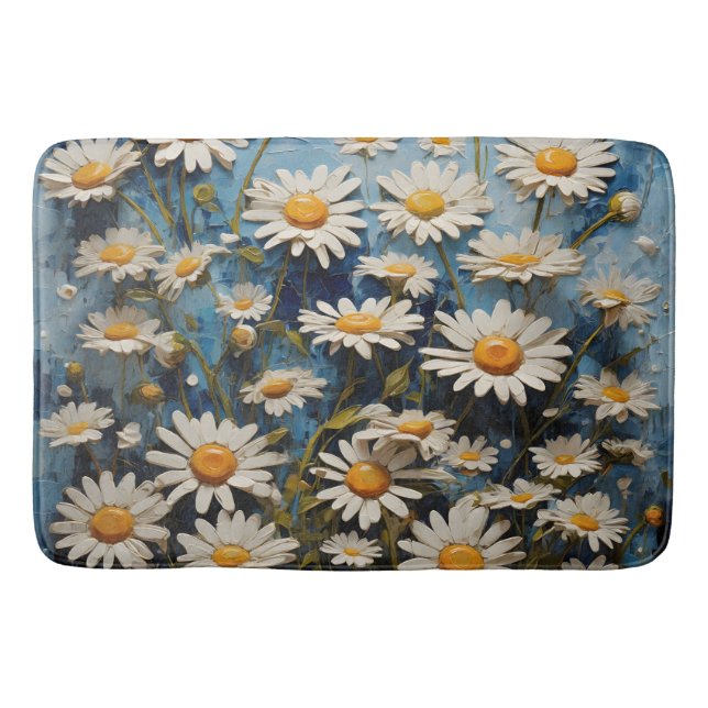 Tapis De Bain Belles marguerites sur arrière - plan bleu (Devant)