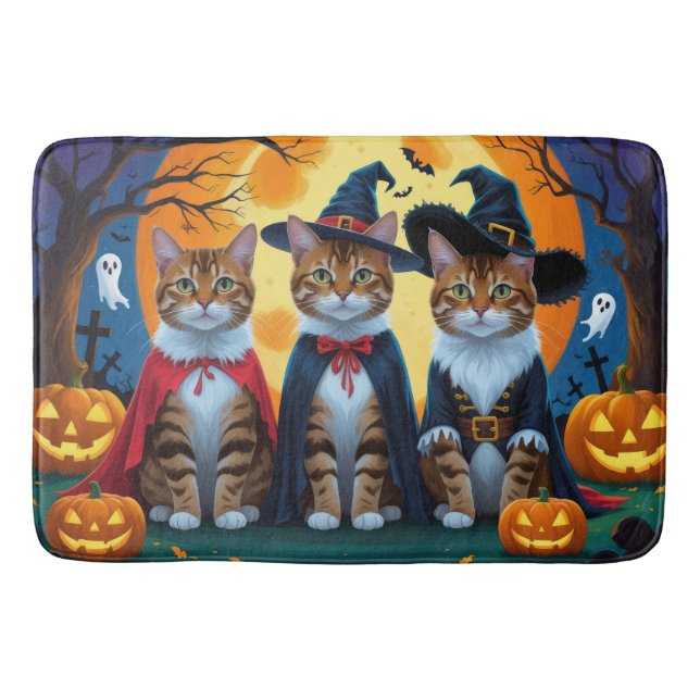 Tapis De Bain Bengal Chats Citrouille Halloween drôle (Devant)