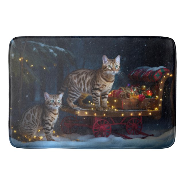 Tapis De Bain Bengale Chat Snowy Sleigh Ride Décor de Noël (Devant)