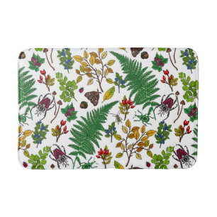 Tapis De Bain Berries forestières, feuilles et buissons sur blan