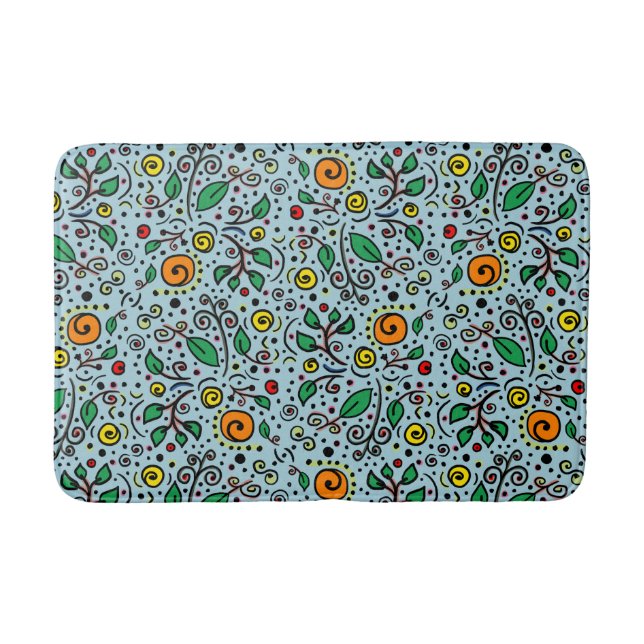 Tapis De Bain Berry Motif à fleurs orange Swirl Turquoise - (Devant)