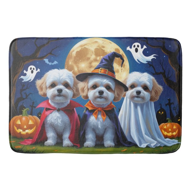 Tapis De Bain Bichon Frise Chiens Citrouille Halloween Funny (Devant)