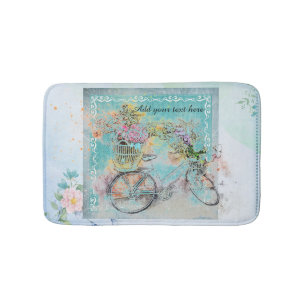 Tapis De Bain Bicycle with flower baskets on blue burlap