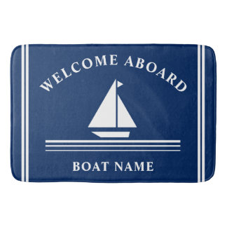 Tapis De Bain Bienvenue à bord du bateau nautique Nom bleu marin